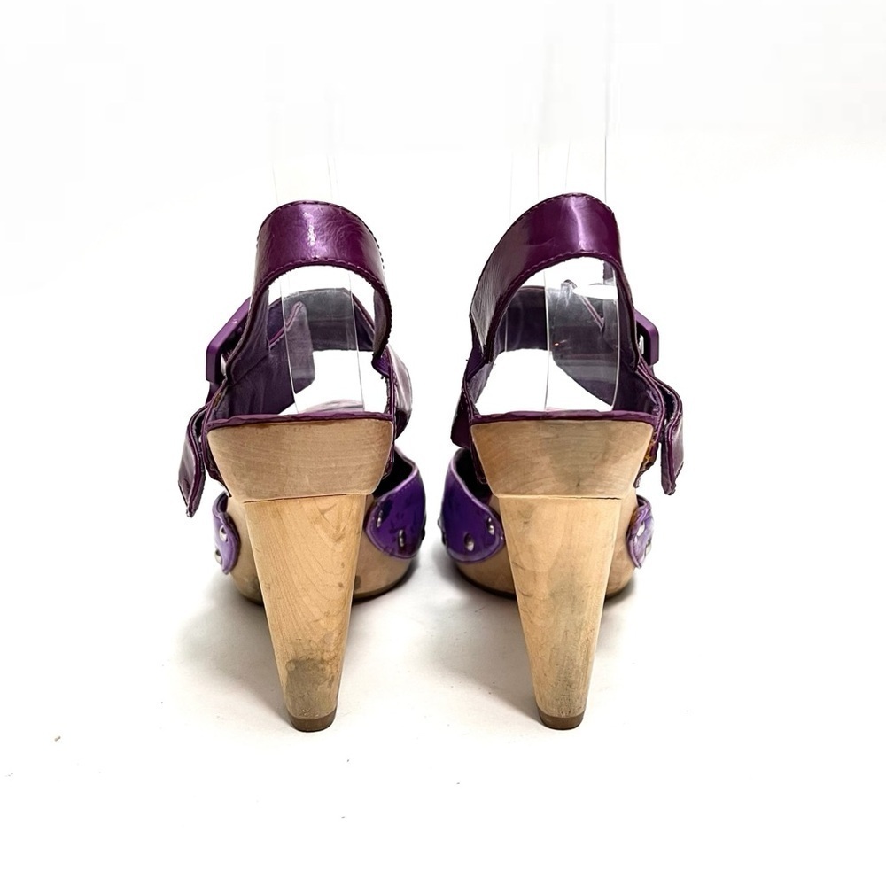 Vintage Y2K purple floral leather strappy heeled wooden clogs - Picture 7 of 8